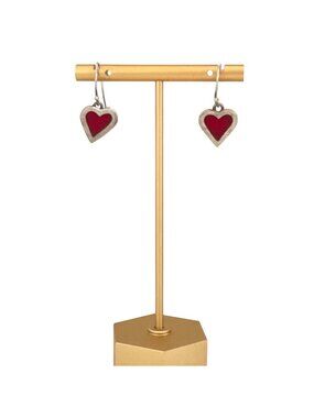 Vtg Anne Harvey Sterling Silver Heart Earrings Red Inlay - Handcrafted in Mexico